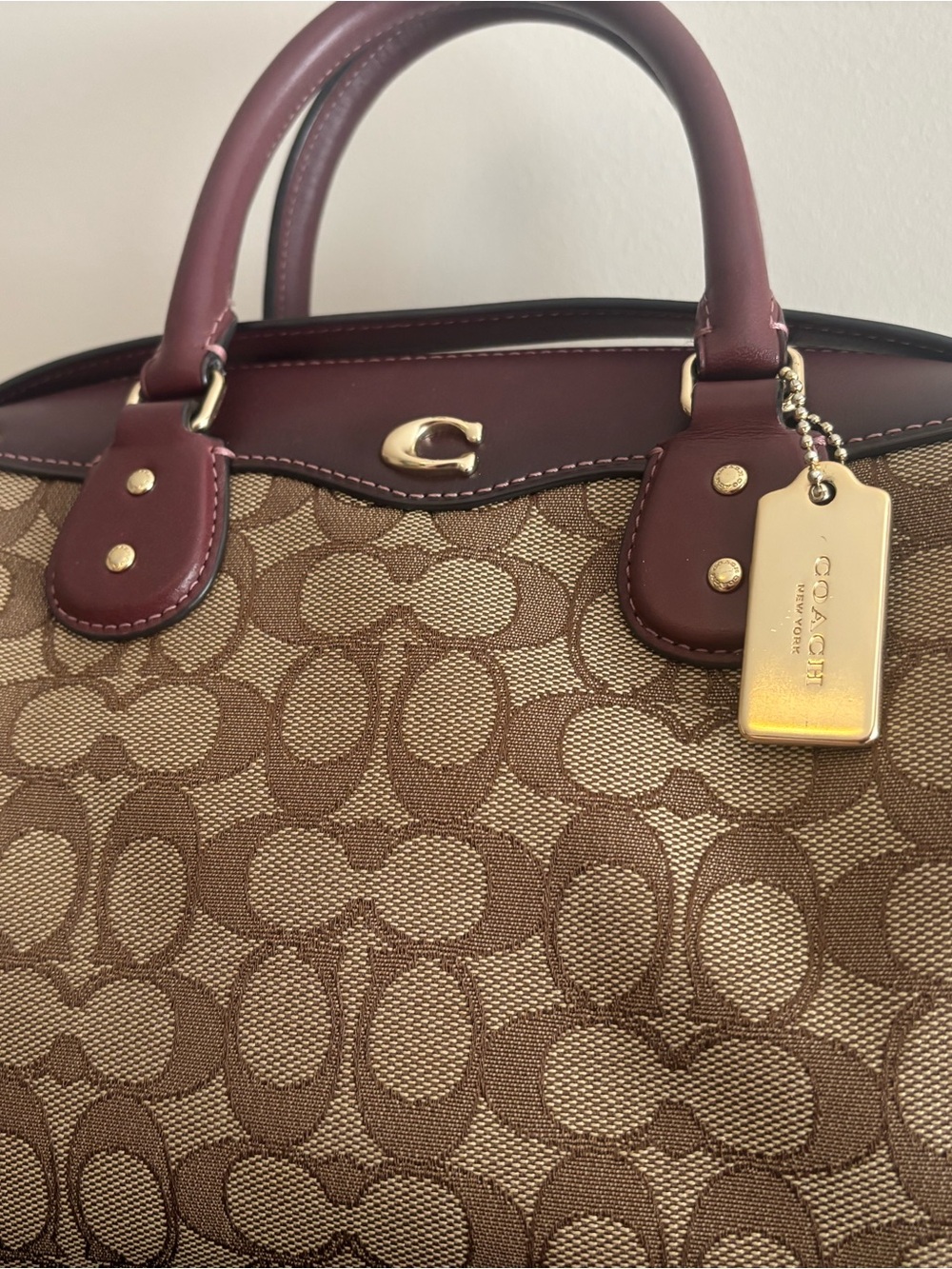 Coach Rowen Canvas Satchel with Burgundy Trim - Picture 2 of 4